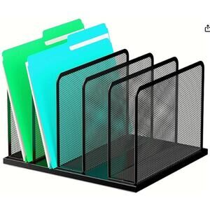New in Box- Upright Mesh Desk File Organizer 5 Sections, File Sorter- Black